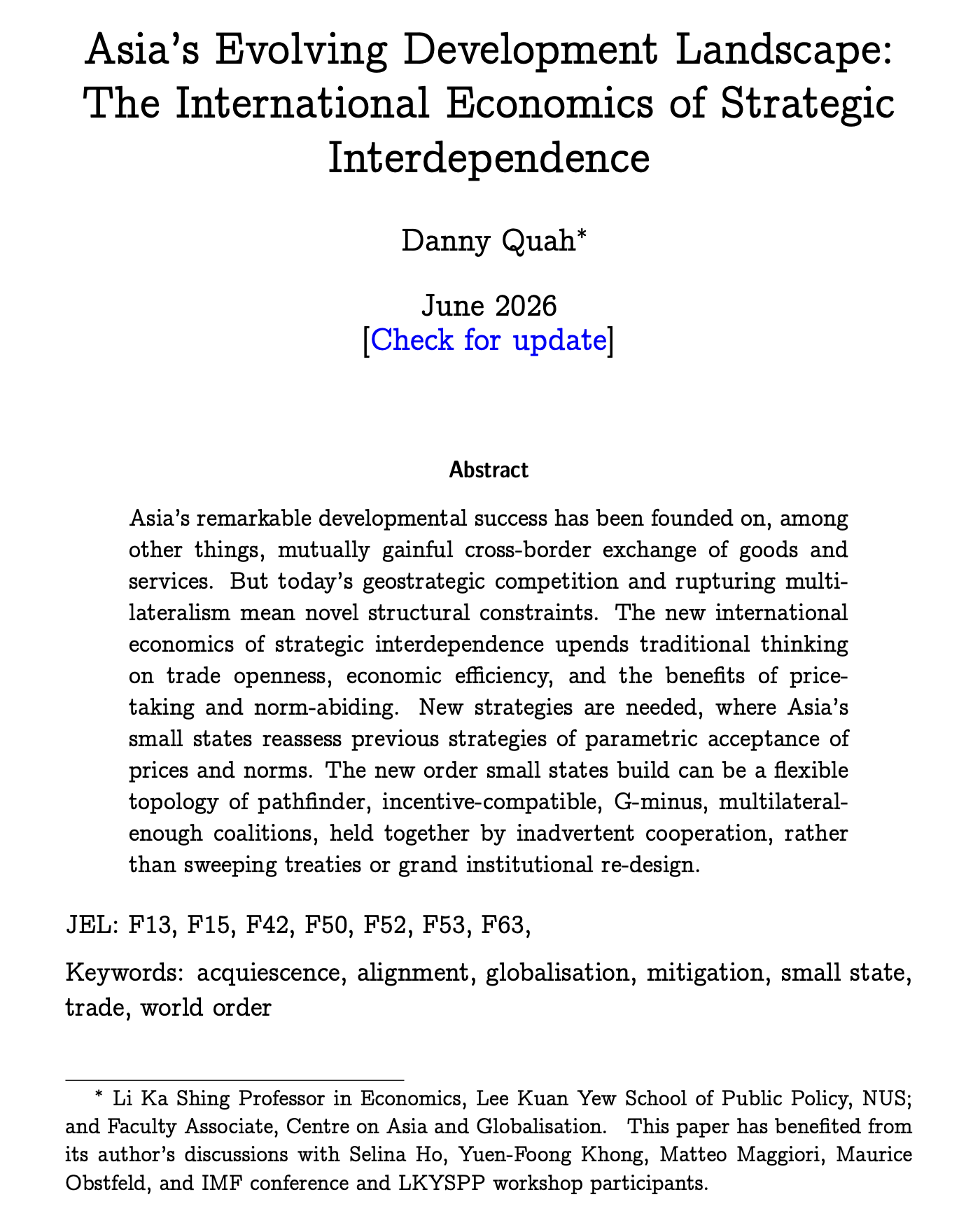 Asia's Evolving Development Landscape: The International Economics of Strategic Interdependence - titlepage