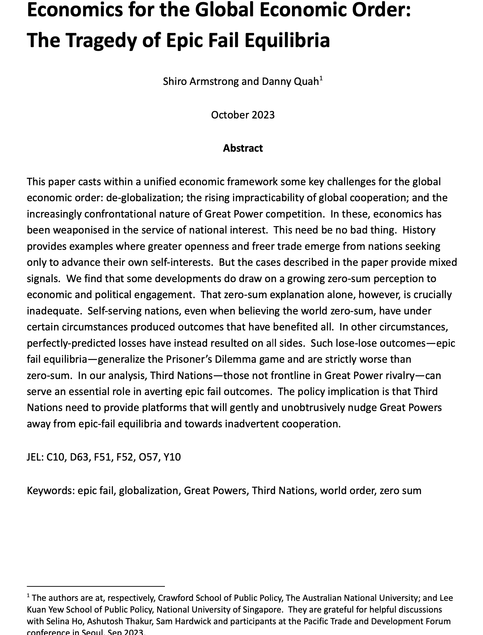 Economics for the Global Economic Order Epic Fail - titlepage