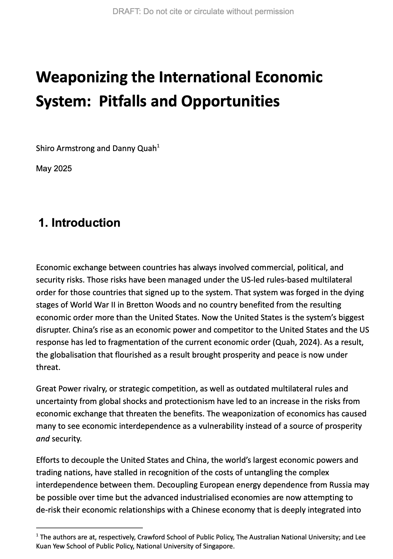 Weaponizing the International Economic System - Titlepage
